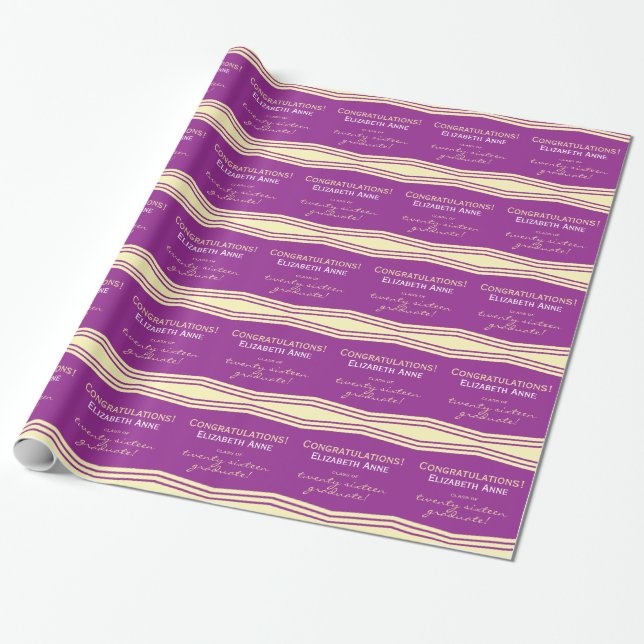 Purple and Gold, Class of 2016, Personalised Wrapping Paper (Unrolled)