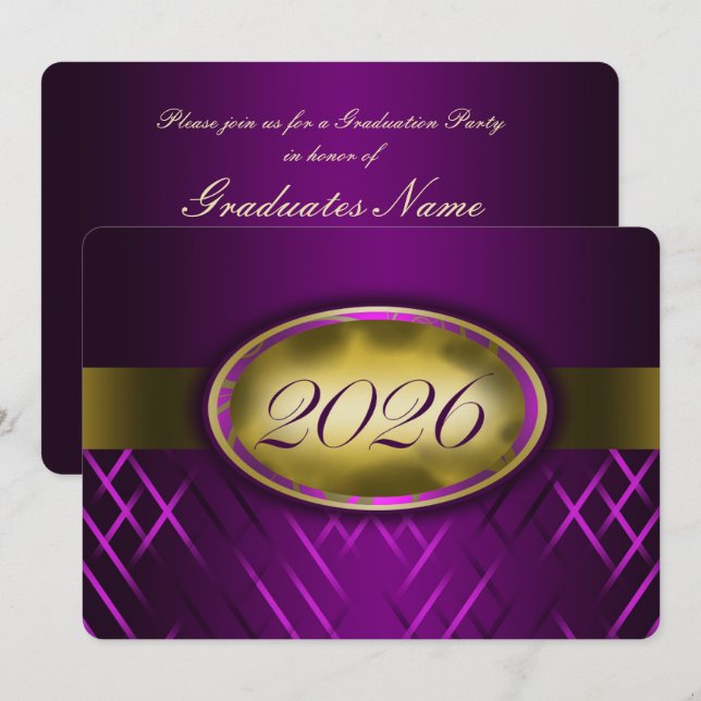 Purple and Gold Class of 2026 Party Invitation (Front/Back)