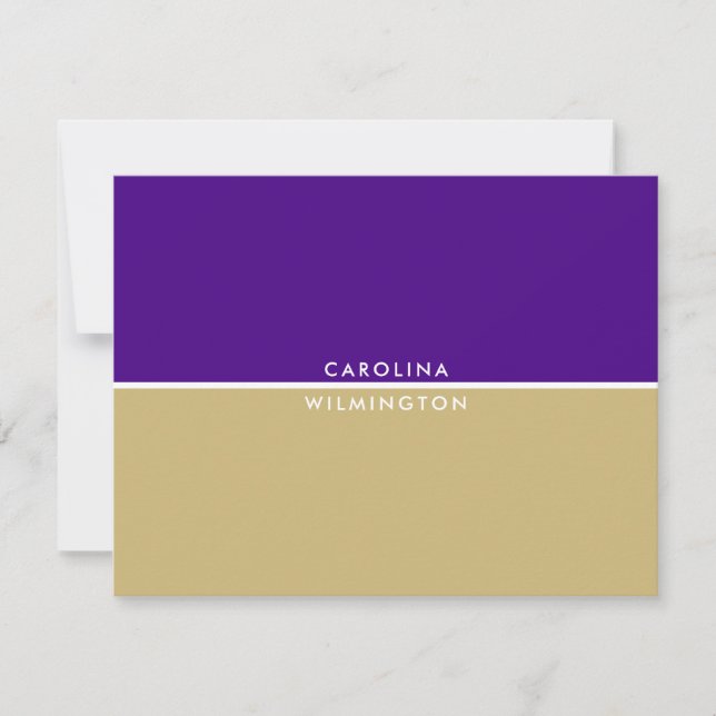 Purple and Gold College Colour Block Note Card (Front)