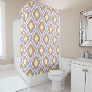 Purple and Gold Colourful Ogee Ikat Pattern Shower Curtain