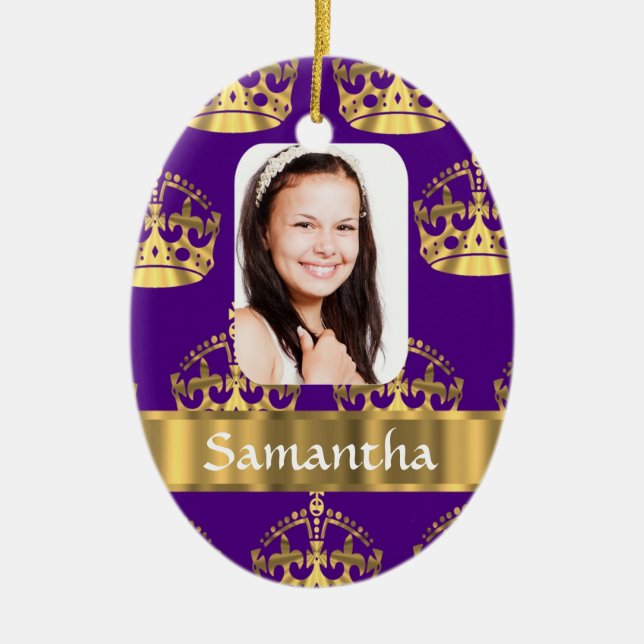 Purple and gold crown ceramic tree decoration (Front)