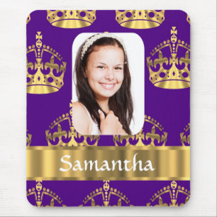 Purple and gold crown personalised photo mouse mat