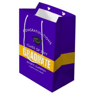 Purple and Gold Custom Graduation Medium Gift Bag