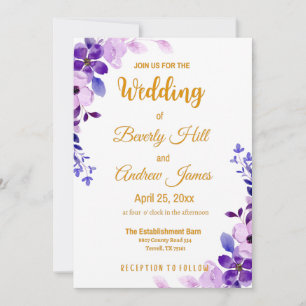 Purple and Gold Customisable Spring Wedding Invitation