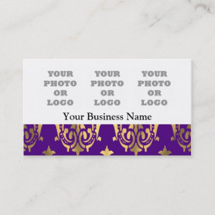 Purple and gold damask photo logo template business card