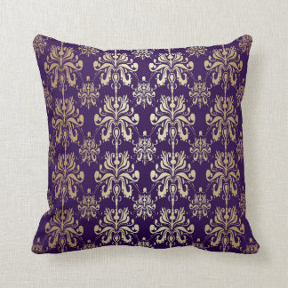 Purple and Gold Damask Pillow by Julia Bars