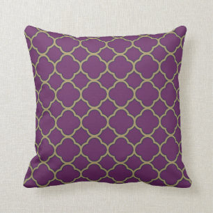 Purple and Gold Deep Flora Quatrefoil Decorative Cushion