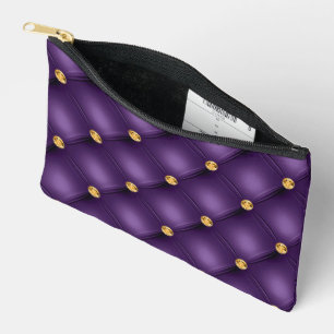 Purple and Gold Diamonds Tufted Accessory Pouch