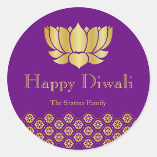 Purple and Gold Diwali Party Label