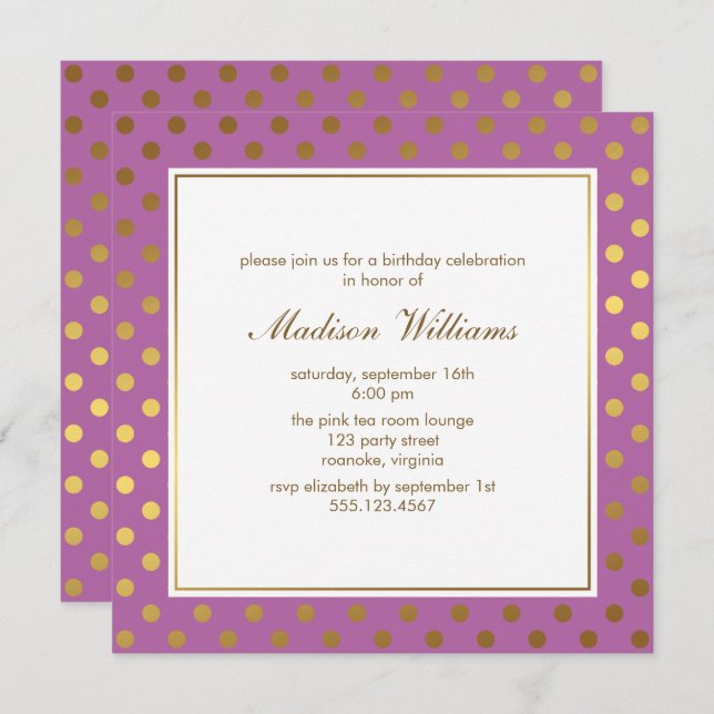 Purple and Gold Dots Modern Bridal Shower Invitation (Front/Back)