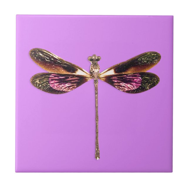Purple and Gold Dragonfly  Tile (Front)