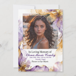 Purple and Gold Dreamy Flowers Celebration of Life Invitation