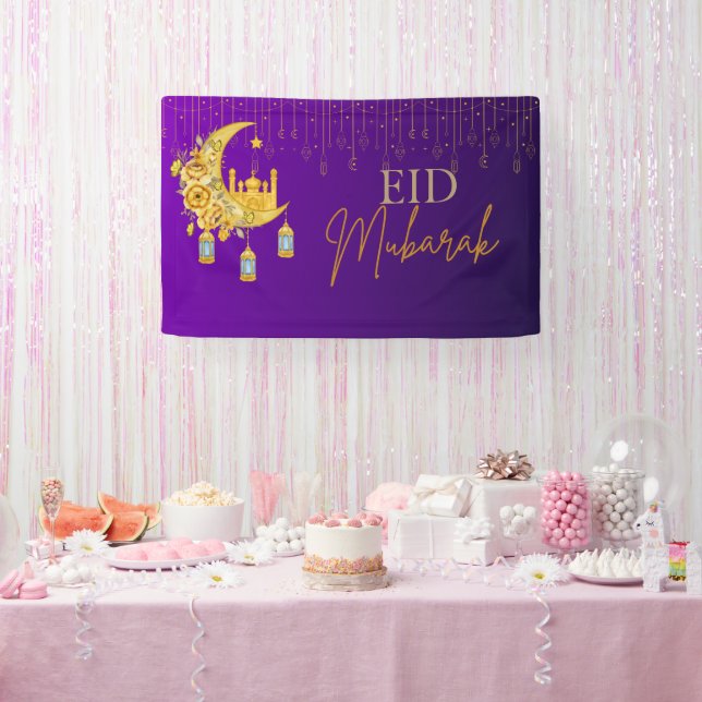 Purple and Gold Eid Mubarak Eid Backdrop Banner (Party)