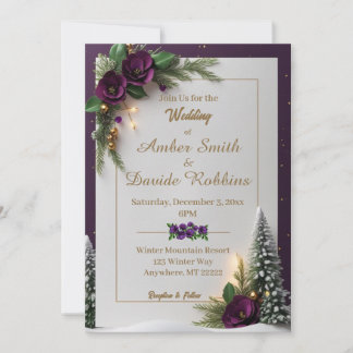 Purple and Gold Elegant Winter Wedding Invitation