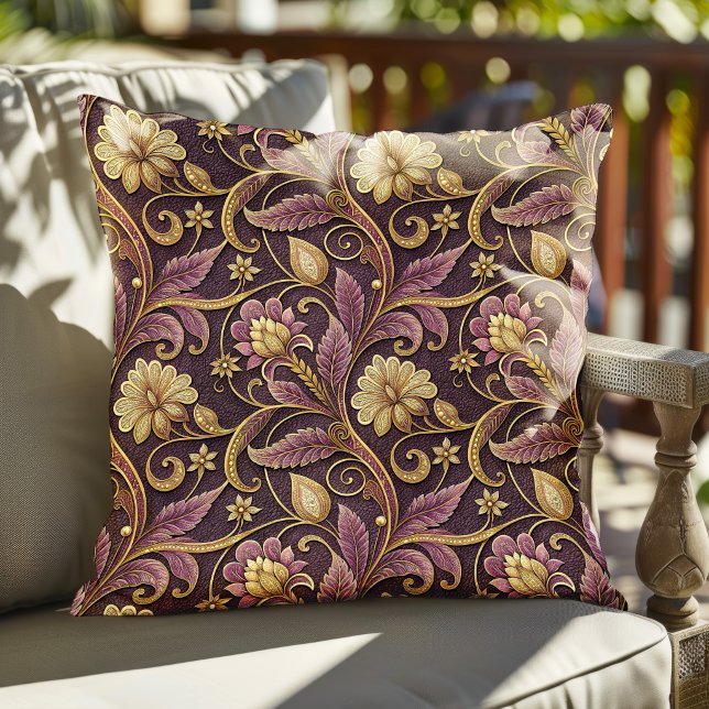 Purple And Gold Embossed Flowers Pattern Cushion (Creator Uploaded)