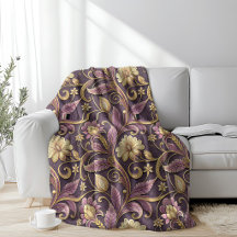 Purple And Gold Embossed Flowers Pattern