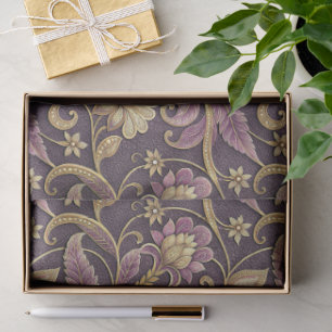Purple And Gold Embossed Flowers Pattern Tissue Paper