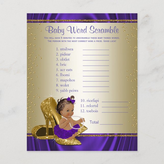 Purple and Gold Ethnic Girl Baby Shower Games (Front)