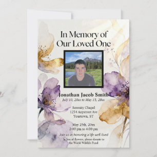Purple and Gold Fantasy Flowers Memorial Service Invitation