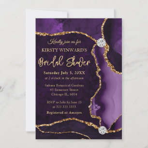 Purple and Gold Faux Glitter Agate Bridal Shower Invitation