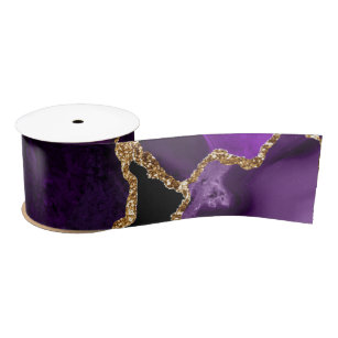 Purple and Gold Faux Glitter Agate Satin Ribbon
