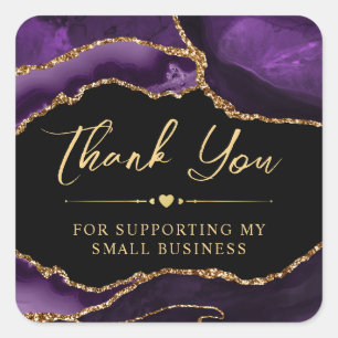 Purple and Gold Faux Glitter Agate Small Business Square Sticker