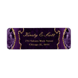 Purple and Gold Faux Glitter Agate Wedding address