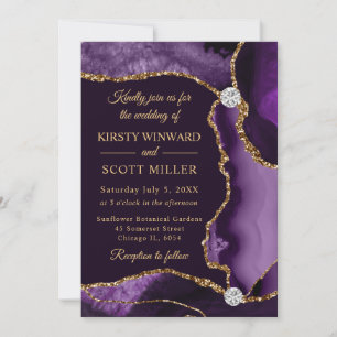 Purple and Gold Faux Glitter Agate Wedding Invitation