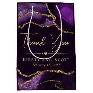 Purple and Gold Faux Glitter Agate Wedding Medium Gift Bag