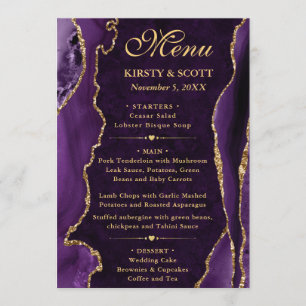 Purple and Gold Faux Glitter Agate Wedding Menu