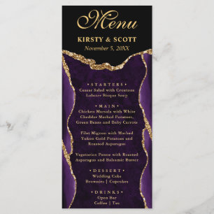 Purple and Gold Faux Glitter Agate Wedding Menu