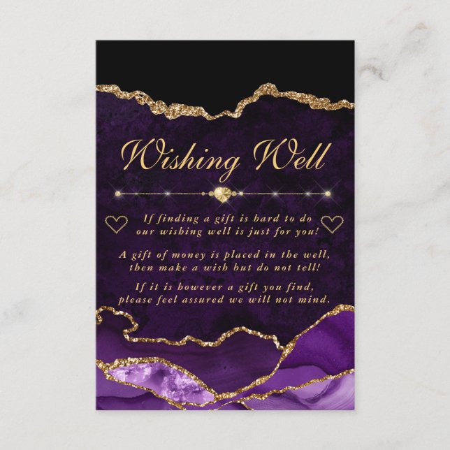 Purple and Gold Faux Glitter Agate Wishing Well Enclosure Card (Front)