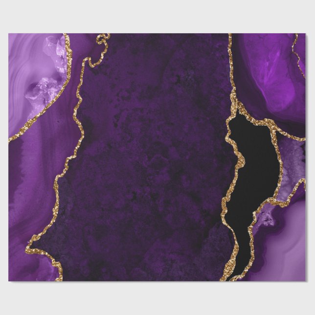 Purple and Gold Faux Glitter Agate Wrapping Paper (Flat)