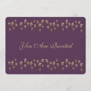 Purple and Gold Fleur de Lis Confetti Invitation