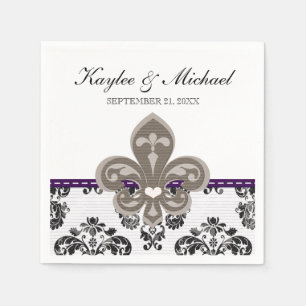 Purple and Gold Fleur de Lis Wedding Napkin