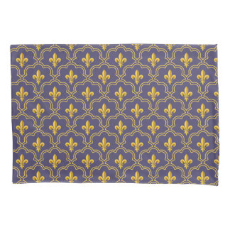 Purple and gold fleur-de-lys quatrefoil pattern pillowcase