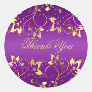 Purple and Gold Floral 1.5" Round Sticker
