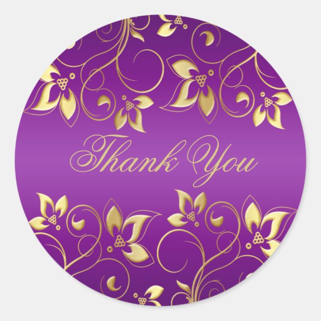 Purple and Gold Floral 1.5" Round Sticker (Front)