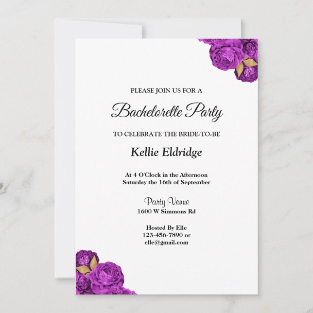 Purple And Gold Floral Bachelorette Party Invitation (Front)
