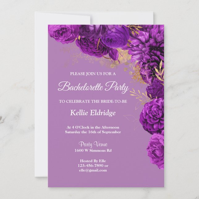 Purple And Gold Floral Bachelorette Party Invitation (Front)