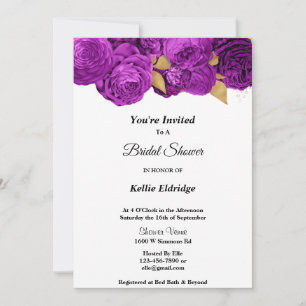 Purple And Gold Floral Bridal Shower Invitation