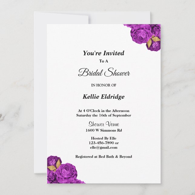 Purple And Gold Floral Bridal Shower Invitation (Front)