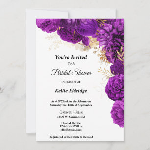 Purple And Gold Floral Bridal Shower Invitation