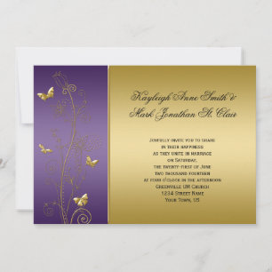 Purple and Gold Floral Butterflies Wedding Invitation