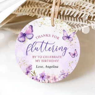 Purple and Gold Floral Butterfly 1st Birthday Favour Tags