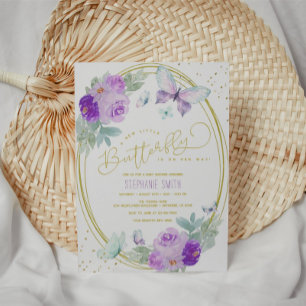 Purple and Gold Floral Butterfly Baby Shower Invitation