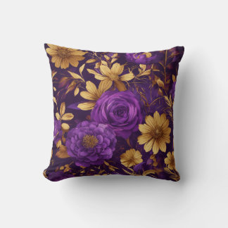 Purple and Gold Floral Design Pillow