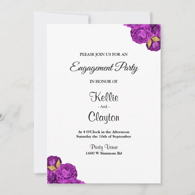 Purple And Gold Floral Engagement Party Invitation (Front)