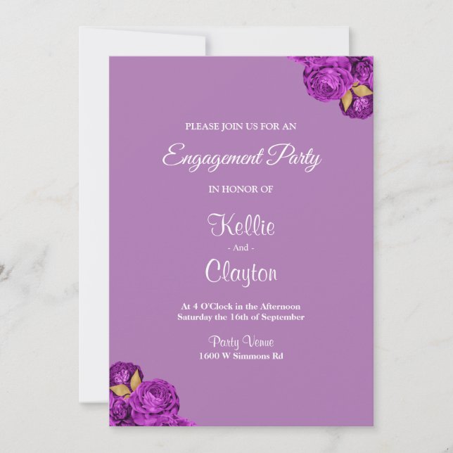 Purple And Gold Floral Engagement Party Invitation (Front)