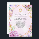 Purple and Gold Floral Geometric Bat Mitzvah Invitation<br><div class="desc">Purple and gold geometric bat mitzvah invitation.</div>